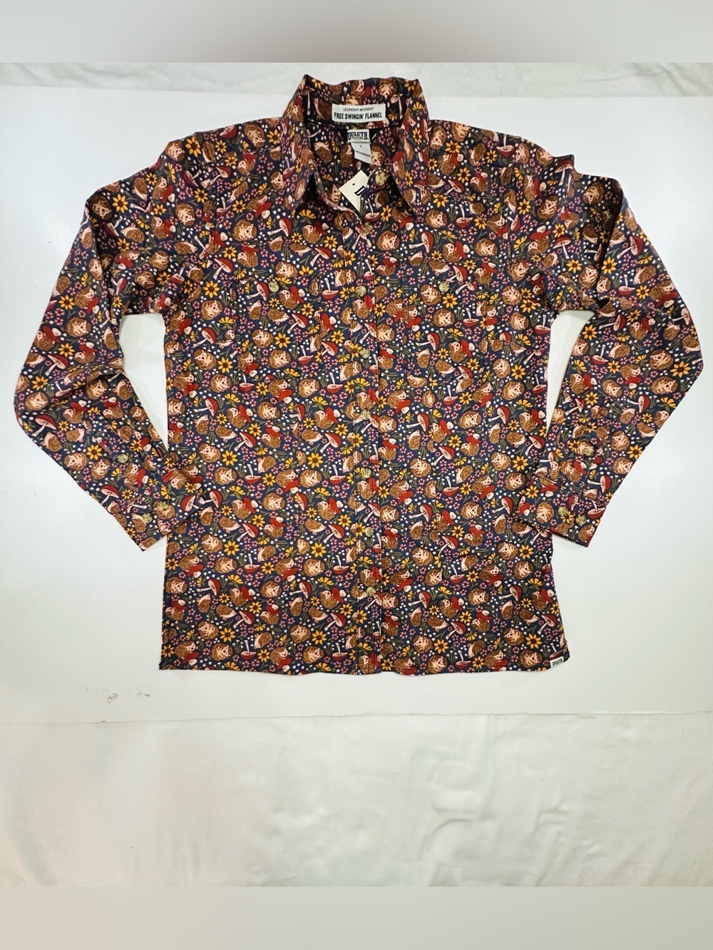Duluth Trading Free Swingin Flannel Hedgehog Mushroom Cottagecore Woodland Small - Picture 3 of 16